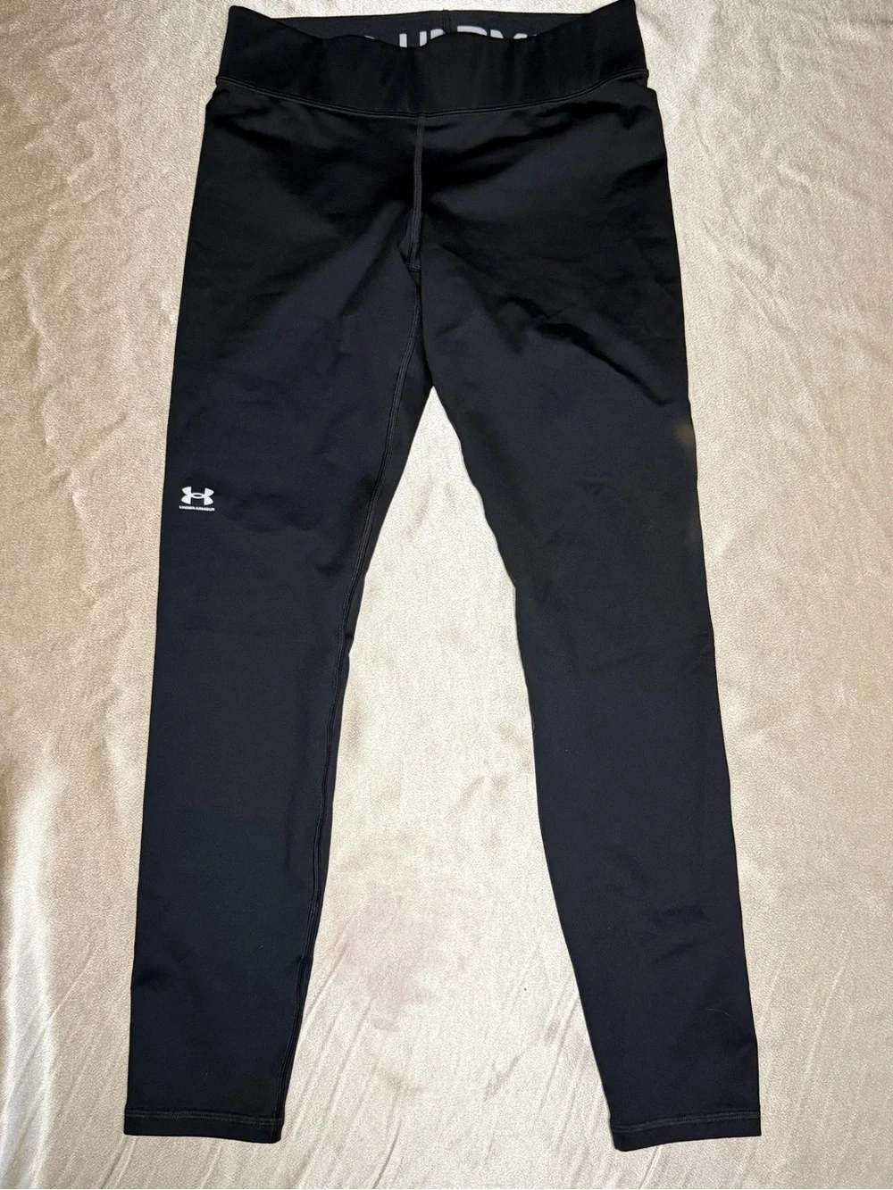 Under Armour Women Black Compression Performance Leggings w/ Logo Waistband Sz.M